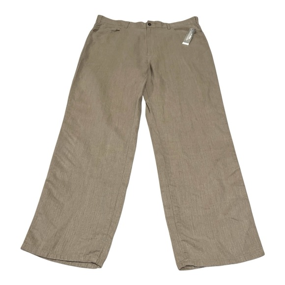 New Tommy Hilfiger 100% Linen Pants Men's Beige Tan Sz 40X32 Wide Leg Trousers‎ - Picture 1 of 16